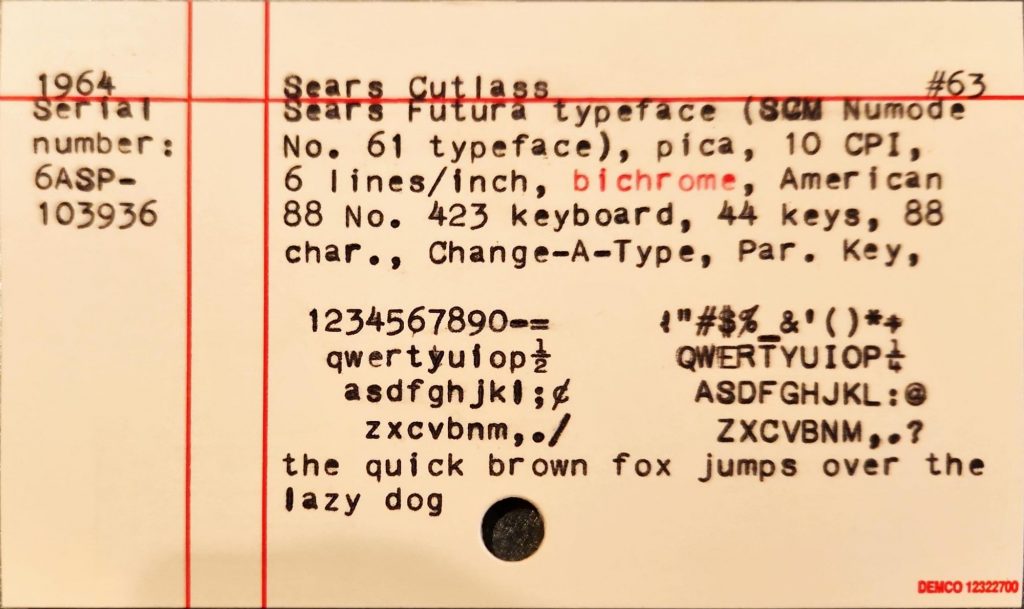 Futura typeface sample of a 1964 Sears Cutlass'