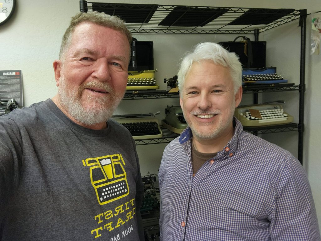 Selfie of Chris Aldrich and Joe Van Cleave in the showroom at Typewriter Muse