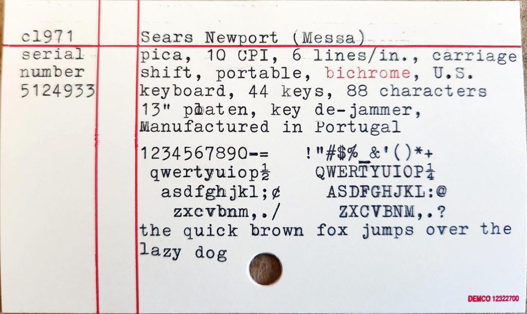 Typesample of a pica 1971 Sears Newport typewriter